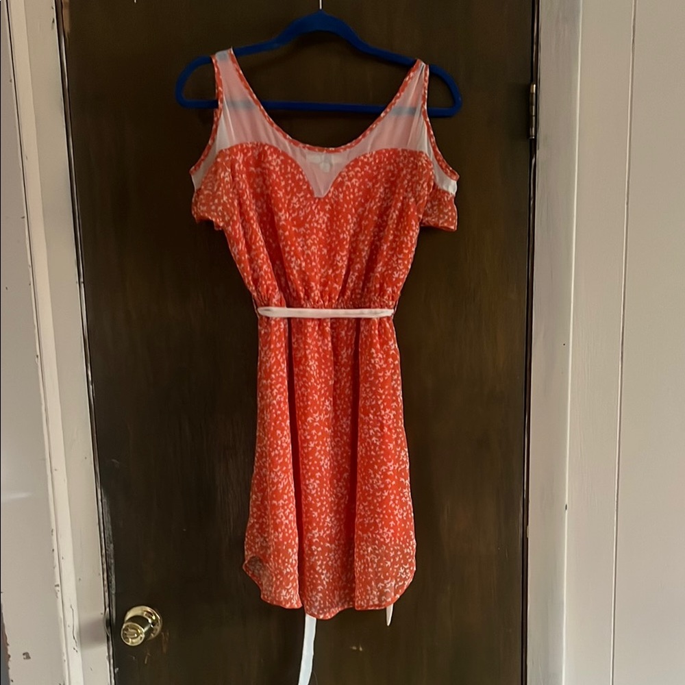 Ya Los Angeles Orange Pink Mini Sundress Cold Shoulder Size Small